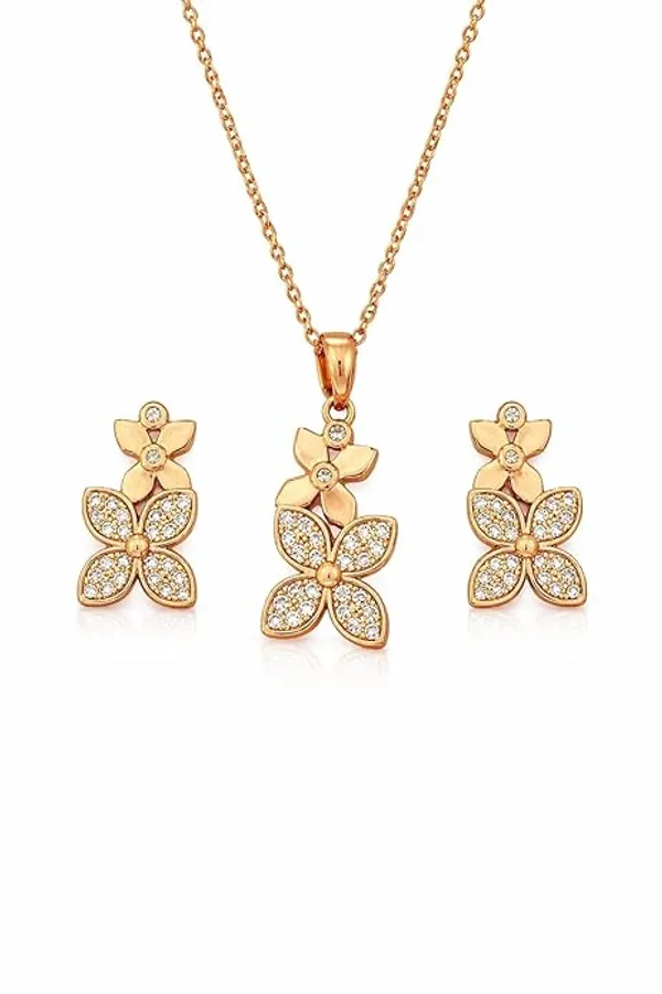 CRUSSTIQUE_GOLD�_Rose_Gold_Necklace_and_Earrings_Set,_Crystal_Studded_Pendant,_Matching_Stud_Earrings,_Jewelry_Gift_Set_(Design_2)