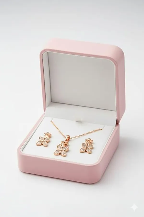 CRUSSTIQUE_GOLD�_Rose_Gold_Necklace_and_Earrings_Set,_Crystal_Studded_Pendant,_Matching_Stud_Earrings,_Jewelry_Gift_Set_(Design_2)