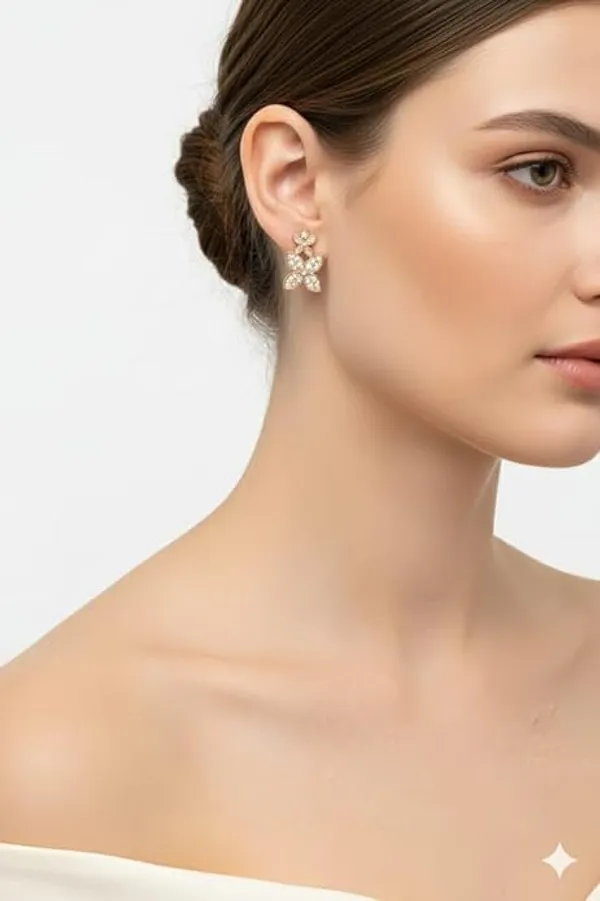 CRUSSTIQUE_GOLD�_Rose_Gold_Necklace_and_Earrings_Set,_Crystal_Studded_Pendant,_Matching_Stud_Earrings,_Jewelry_Gift_Set_(Design_2)