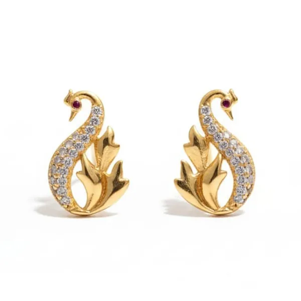 Gold_Tone_Swan_Stud_Earrings_with_Crystal_Embellishments,_Leaf_Design,_Red_Stone_Accent,_Elegant_Jewelry_with_Gift_Box