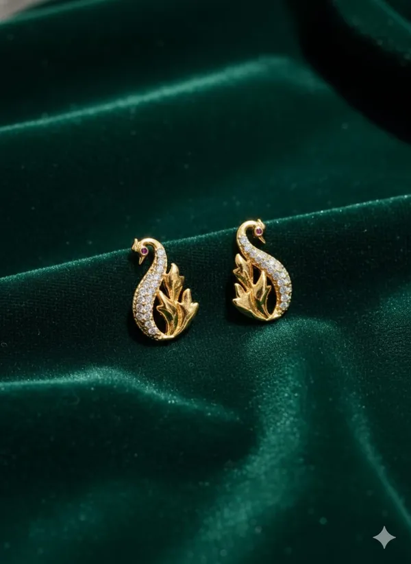 Gold_Tone_Swan_Stud_Earrings_with_Crystal_Embellishments,_Leaf_Design,_Red_Stone_Accent,_Elegant_Jewelry_with_Gift_Box
