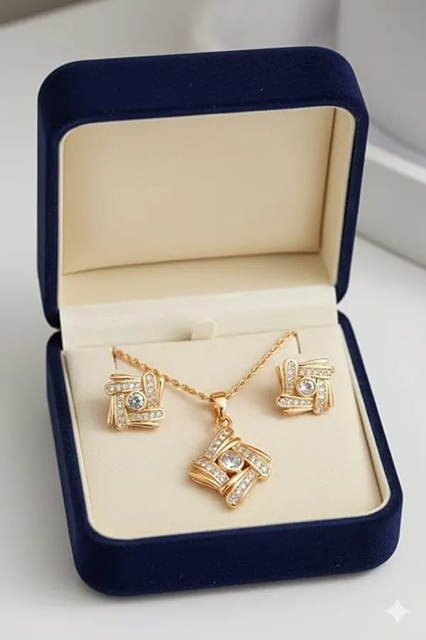 CRUSSTIQUE_GOLD�_Rose_Gold_Necklace_and_Earrings_Set,_Crystal_Studded_Pendant,_Matching_Stud_Earrings,_Jewelry_Gift_Set_(Design_3)