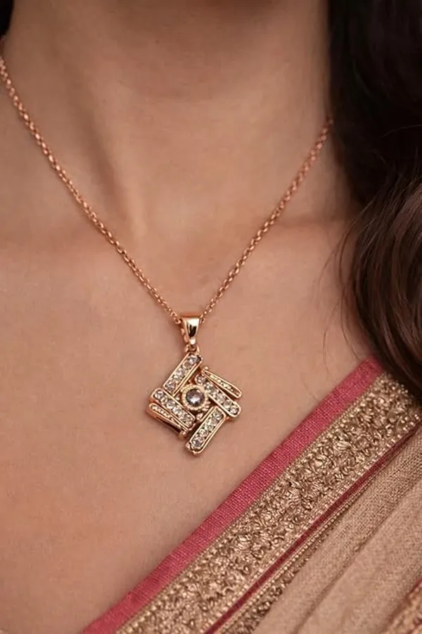 CRUSSTIQUE_GOLD�_Rose_Gold_Necklace_and_Earrings_Set,_Crystal_Studded_Pendant,_Matching_Stud_Earrings,_Jewelry_Gift_Set_(Design_3)