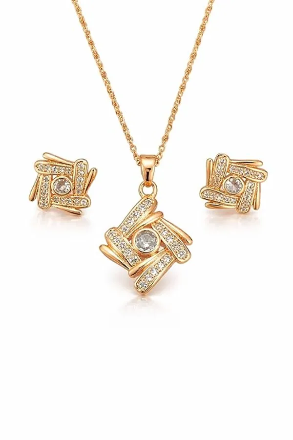 CRUSSTIQUE_GOLD�_Rose_Gold_Necklace_and_Earrings_Set,_Crystal_Studded_Pendant,_Matching_Stud_Earrings,_Jewelry_Gift_Set_(Design_3)