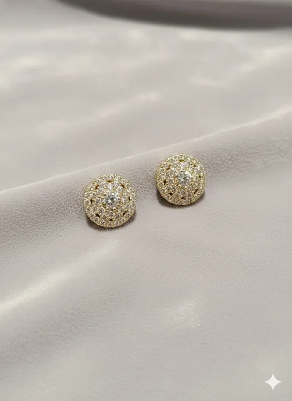 Gold_Tone_Pav�_Diamond_Stud_Earrings,_Round_Dome_Shape,_Sparkling_Crystal_Embellished_Earrings