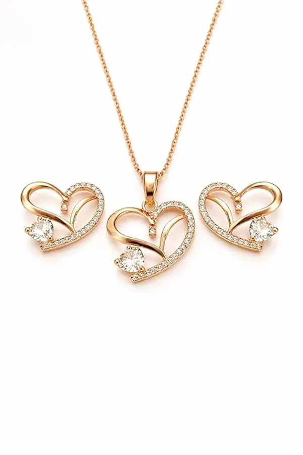 CRUSSTIQUE_GOLD�_Rose_Gold_Necklace_and_Earrings_Set,_Crystal_Studded_Pendant,_Matching_Stud_Earrings,_Jewelry_Gift_Set_(Design_4)