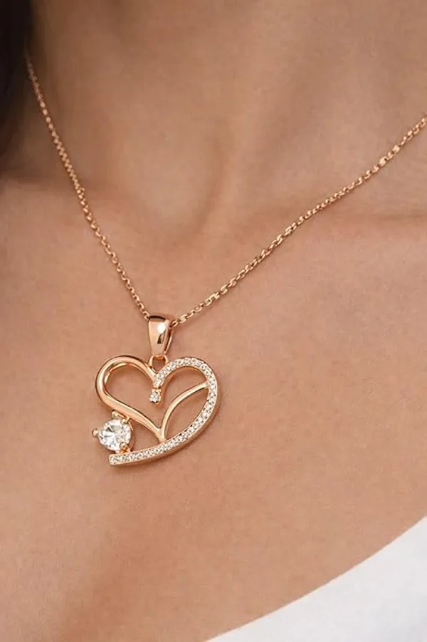 CRUSSTIQUE_GOLD�_Rose_Gold_Necklace_and_Earrings_Set,_Crystal_Studded_Pendant,_Matching_Stud_Earrings,_Jewelry_Gift_Set_(Design_4)