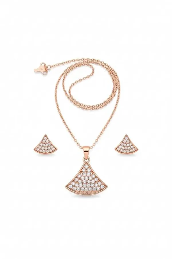 CRUSSTIQUE_GOLD�_Rose_Gold_Necklace_and_Earrings_Set,_Crystal_Studded_Pendant,_Matching_Stud_Earrings,_Jewelry_Gift_Set_(Design_5)