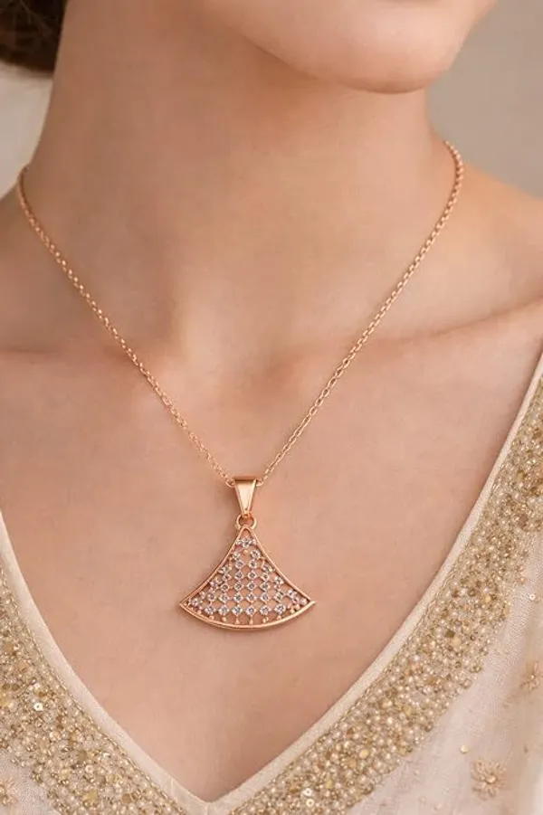 CRUSSTIQUE_GOLD�_Rose_Gold_Necklace_and_Earrings_Set,_Crystal_Studded_Pendant,_Matching_Stud_Earrings,_Jewelry_Gift_Set_(Design_5)