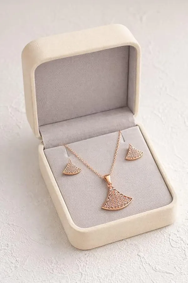 CRUSSTIQUE_GOLD�_Rose_Gold_Necklace_and_Earrings_Set,_Crystal_Studded_Pendant,_Matching_Stud_Earrings,_Jewelry_Gift_Set_(Design_5)