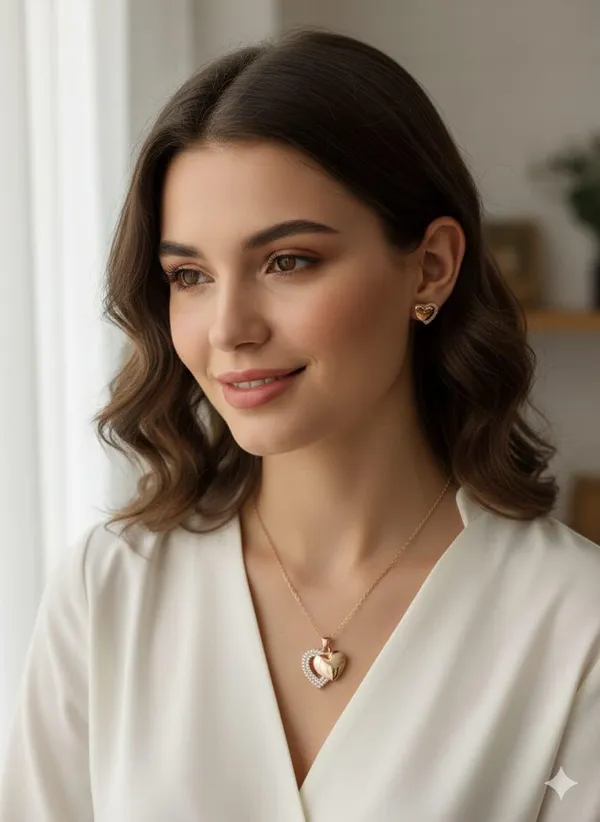 CRUSSTIQUE_GOLD�_Rose_Gold_Necklace_and_Earrings_Set,_Crystal_Studded_Pendant,_Matching_Stud_Earrings,_Jewelry_Gift_Set_(Design_7)