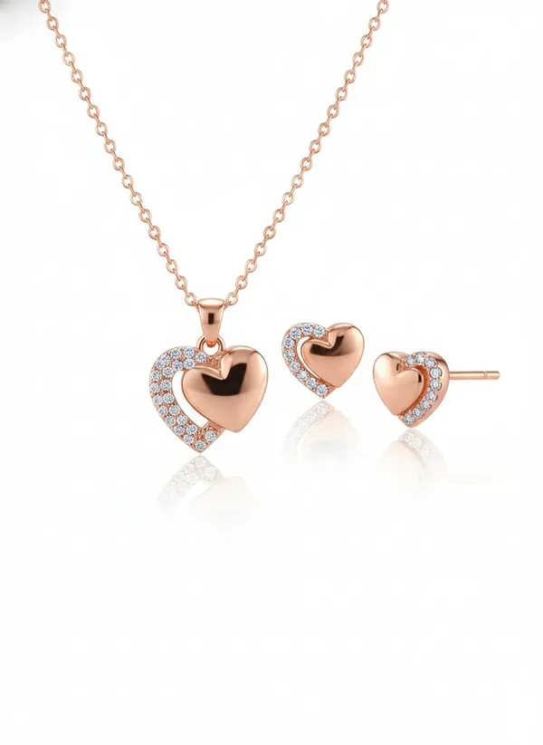 CRUSSTIQUE_GOLD�_Rose_Gold_Necklace_and_Earrings_Set,_Crystal_Studded_Pendant,_Matching_Stud_Earrings,_Jewelry_Gift_Set_(Design_7)