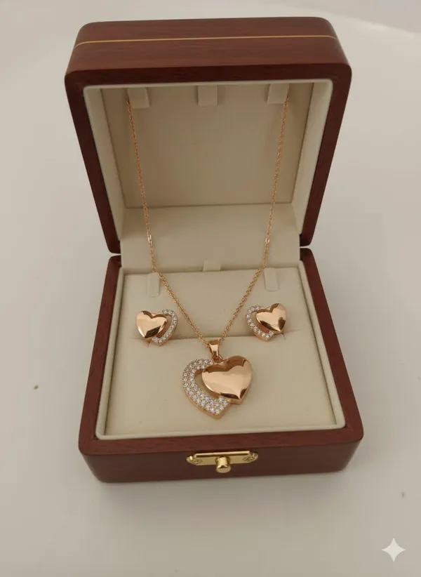 CRUSSTIQUE_GOLD�_Rose_Gold_Necklace_and_Earrings_Set,_Crystal_Studded_Pendant,_Matching_Stud_Earrings,_Jewelry_Gift_Set_(Design_7)