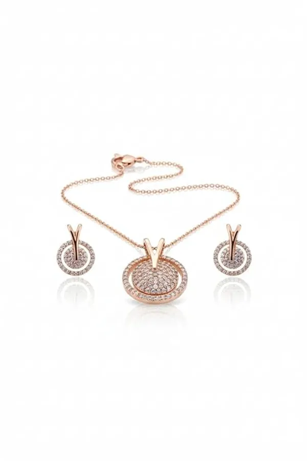 CRUSSTIQUE_GOLD�_Rose_Gold_Necklace_and_Earrings_Set,_Crystal_Studded_Pendant,_Matching_Stud_Earrings,_Jewelry_Gift_Set_(Design_8)