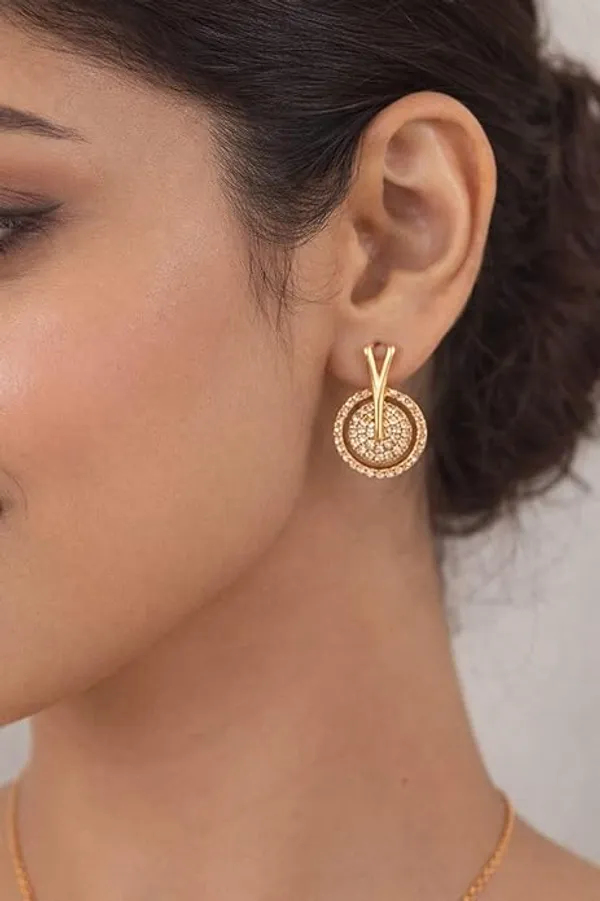 CRUSSTIQUE_GOLD�_Rose_Gold_Necklace_and_Earrings_Set,_Crystal_Studded_Pendant,_Matching_Stud_Earrings,_Jewelry_Gift_Set_(Design_8)