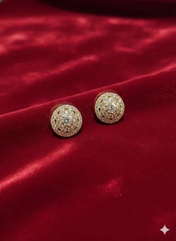 Gold_Pav�_Crystal_Round_Stud_Earrings,_Elegant_Dome_Design_with_Sparkle_Finish
