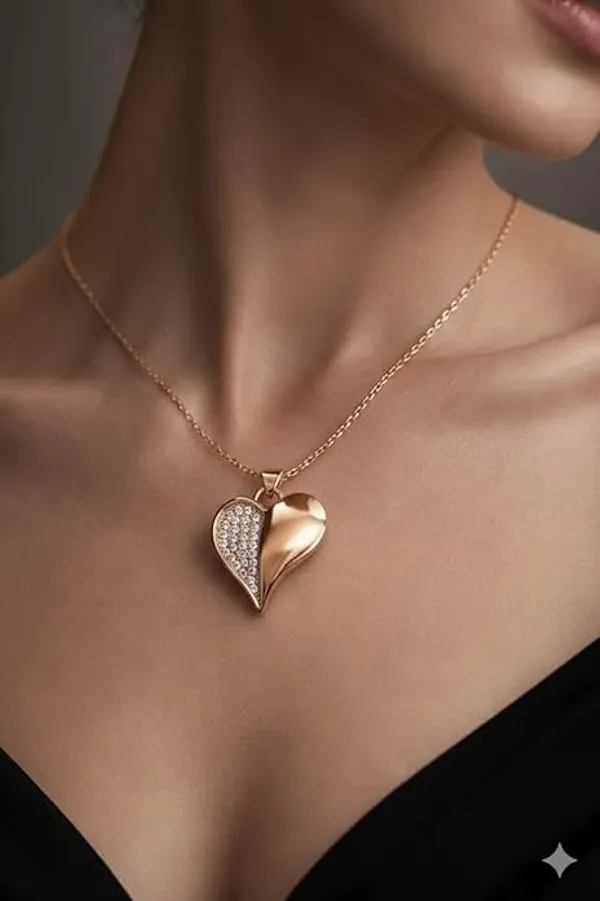 CRUSSTIQUE_GOLD�_Rose_Gold_Necklace_and_Earrings_Set,_Crystal_Studded_Pendant,_Matching_Stud_Earrings,_Jewelry_Gift_Set_(Design_9)