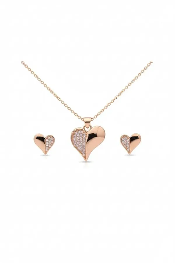 CRUSSTIQUE_GOLD�_Rose_Gold_Necklace_and_Earrings_Set,_Crystal_Studded_Pendant,_Matching_Stud_Earrings,_Jewelry_Gift_Set_(Design_9)