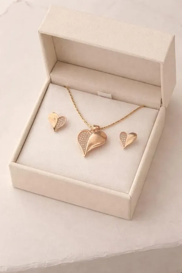 CRUSSTIQUE_GOLD�_Rose_Gold_Necklace_and_Earrings_Set,_Crystal_Studded_Pendant,_Matching_Stud_Earrings,_Jewelry_Gift_Set_(Design_9)