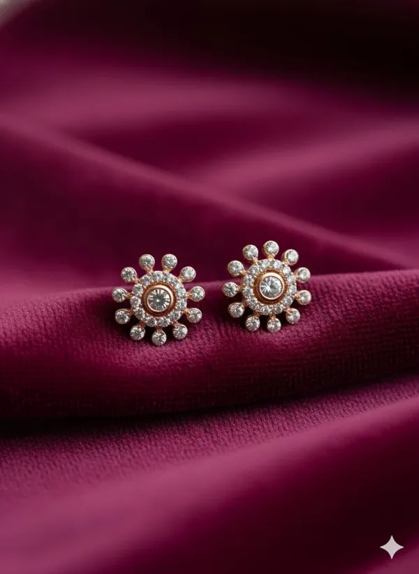 Rose_Gold_Crystal_Sunflower_Stud_Earrings,_Elegant_Round_Design_with_Center_Stone,_Bridal_Wedding_Jewelry