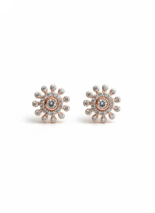 Rose_Gold_Crystal_Sunflower_Stud_Earrings,_Elegant_Round_Design_with_Center_Stone,_Bridal_Wedding_Jewelry