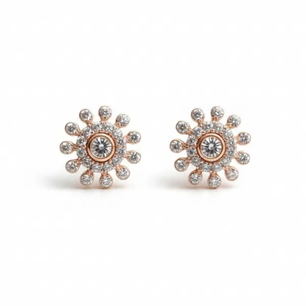 Rose_Gold_Crystal_Sunflower_Stud_Earrings,_Elegant_Round_Design_with_Center_Stone,_Bridal_Wedding_Jewelry
