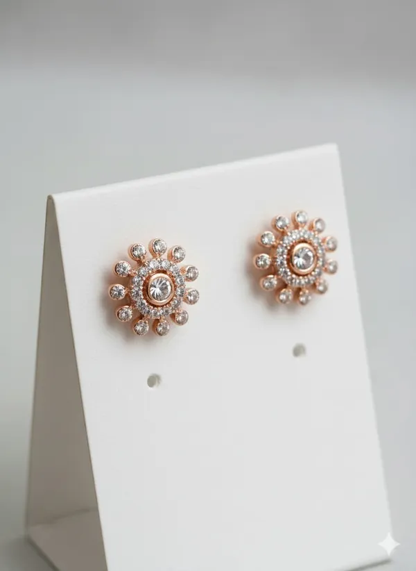 Rose_Gold_Crystal_Sunflower_Stud_Earrings,_Elegant_Round_Design_with_Center_Stone,_Bridal_Wedding_Jewelry