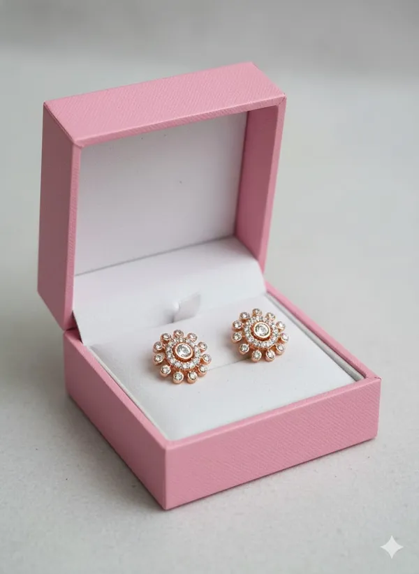 Rose_Gold_Crystal_Sunflower_Stud_Earrings,_Elegant_Round_Design_with_Center_Stone,_Bridal_Wedding_Jewelry