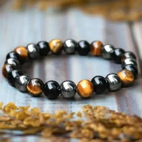 Multicolour_Triple_Protection_Crystal_Bracelet_With_Hematite,_Tiger_Eye_And_Obsidian,_Natural_Healing_Stone_Beads_For_Strength,_Balance_And_Energy_Protection[with_authentic_lab-certificate]