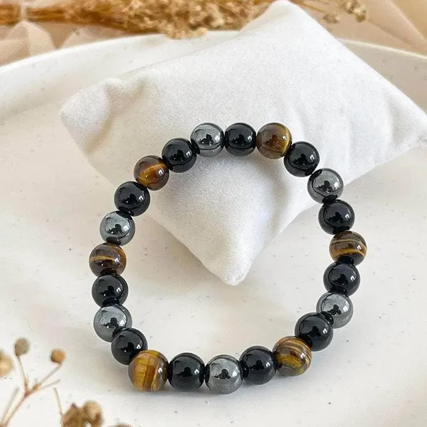 Multicolour_Triple_Protection_Crystal_Bracelet_With_Hematite,_Tiger_Eye_And_Obsidian,_Natural_Healing_Stone_Beads_For_Strength,_Balance_And_Energy_Protection[with_authentic_lab-certificate]