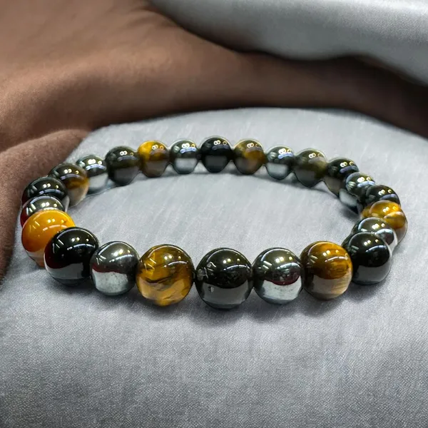 Multicolour_Triple_Protection_Crystal_Bracelet_With_Hematite,_Tiger_Eye_And_Obsidian,_Natural_Healing_Stone_Beads_For_Strength,_Balance_And_Energy_Protection[with_authentic_lab-certificate]