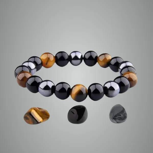 Multicolour_Triple_Protection_Crystal_Bracelet_With_Hematite,_Tiger_Eye_And_Obsidian,_Natural_Healing_Stone_Beads_For_Strength,_Balance_And_Energy_Protection[with_authentic_lab-certificate]