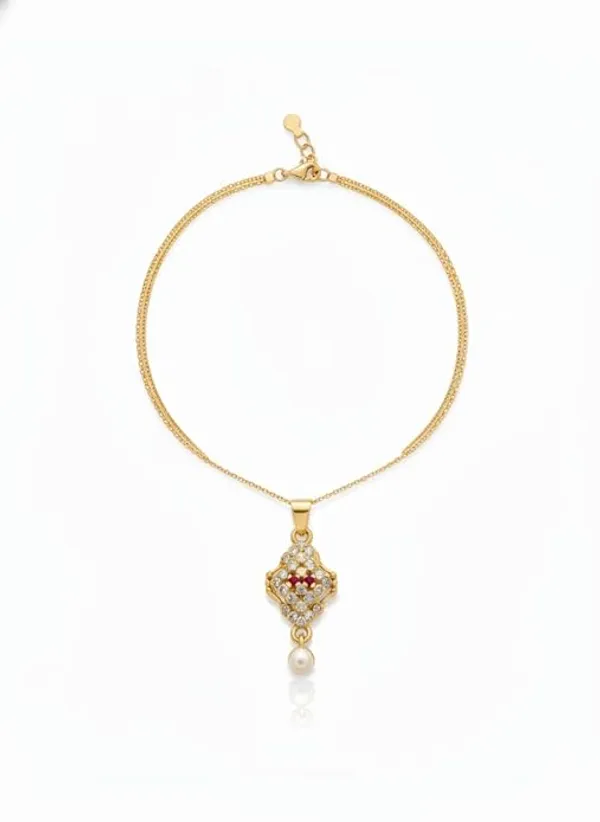 CRUSSTIQUE_GOLD�_Gold_Pendant_Necklace_with_Crystal_Clover_Charm,_Delicate_Chain_with_Adjustable_Clasp,_Elegant_Jewelry