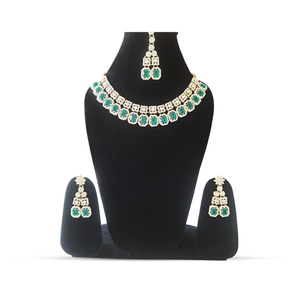 Golden_Elegant_Emerald_Green_Crystal_Necklace_And_Earrings_Jewellery_Set_With_Double_Layer_Design_And_Silver-Toned_Finish_|_Stylish_Accessories_For_Women_And_Parties