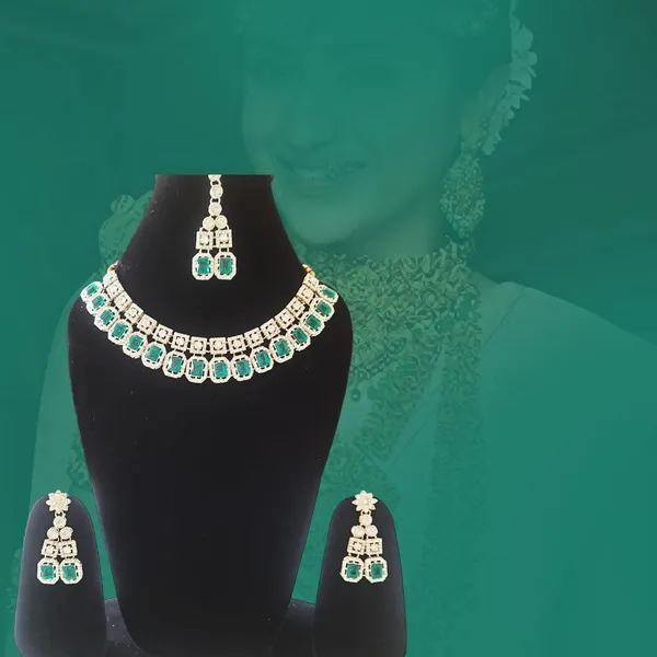 Golden_Elegant_Emerald_Green_Crystal_Necklace_And_Earrings_Jewellery_Set_With_Double_Layer_Design_And_Silver-Toned_Finish_|_Stylish_Accessories_For_Women_And_Parties