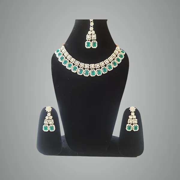 Golden_Elegant_Emerald_Green_Crystal_Necklace_And_Earrings_Jewellery_Set_With_Double_Layer_Design_And_Silver-Toned_Finish_|_Stylish_Accessories_For_Women_And_Parties