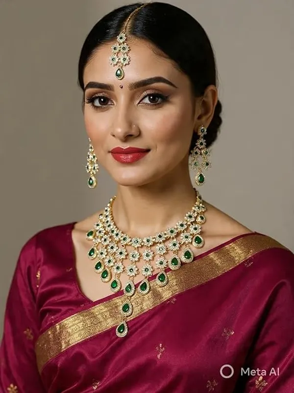 CRUSSTIQUE_GOLD�_Indian_Bridal_Necklace_Set_with_Earrings_and_Maang_Tikka,_Gold_Plated,_Traditional_Wedding_Jewellery_(Green)