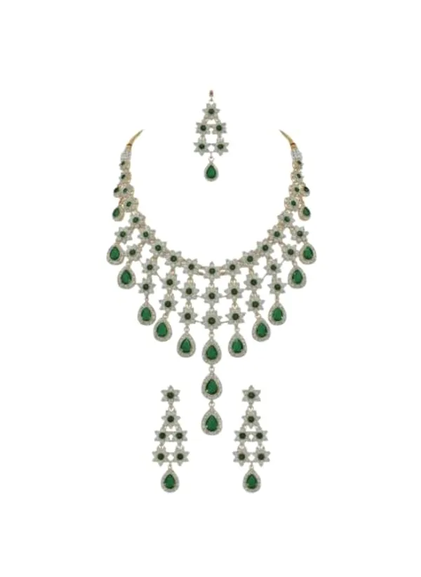 CRUSSTIQUE_GOLD�_Indian_Bridal_Necklace_Set_with_Earrings_and_Maang_Tikka,_Gold_Plated,_Traditional_Wedding_Jewellery_(Green)