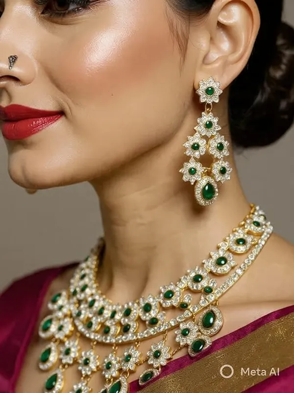 CRUSSTIQUE_GOLD�_Indian_Bridal_Necklace_Set_with_Earrings_and_Maang_Tikka,_Gold_Plated,_Traditional_Wedding_Jewellery_(Green)