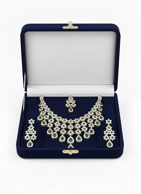 CRUSSTIQUE_GOLD�_Indian_Bridal_Necklace_Set_with_Earrings_and_Maang_Tikka,_Gold_Plated,_Traditional_Wedding_Jewellery_(Green)