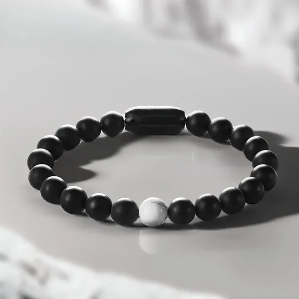 Multicolour_Unisex_Onyx_And_Howlite_Beaded_Bracelet,_Stretchable_Handmade_Gemstone_Wristband_For_Men_And_Women,_Calming_Energy_Healing_Stone_Jewellery