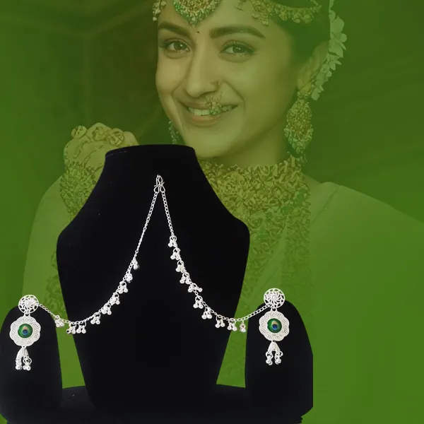 Golden_Traditional_Oxidised_Jhumka_Earrings_With_Multi-Layer_Chain_And_Green_Stone_Detailing_|_Ethnic_Indian_Bridal_Jewellery_For_Women,_Weddings,_Parties_And_Festive_Occasions