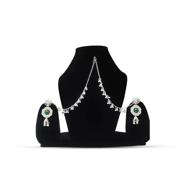 Golden_Traditional_Oxidised_Jhumka_Earrings_With_Multi-Layer_Chain_And_Green_Stone_Detailing_|_Ethnic_Indian_Bridal_Jewellery_For_Women,_Weddings,_Parties_And_Festive_Occasions