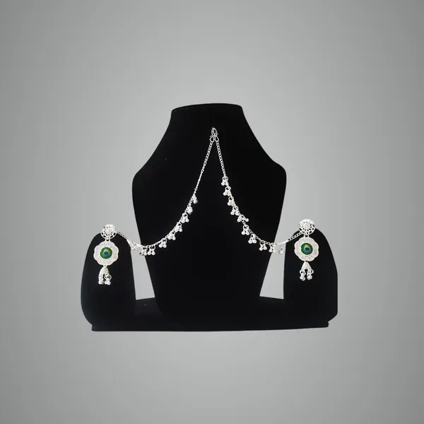 Golden_Traditional_Oxidised_Jhumka_Earrings_With_Multi-Layer_Chain_And_Green_Stone_Detailing_|_Ethnic_Indian_Bridal_Jewellery_For_Women,_Weddings,_Parties_And_Festive_Occasions