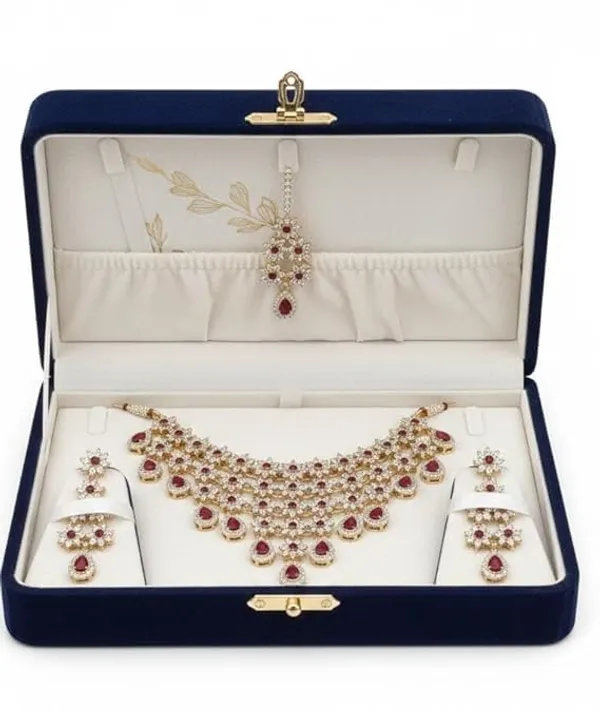 CRUSSTIQUE_GOLD�_Indian_Bridal_Necklace_Set_with_Earrings_and_Maang_Tikka,_Gold_Plated,_Traditional_Wedding_Jewellery_(Pink)