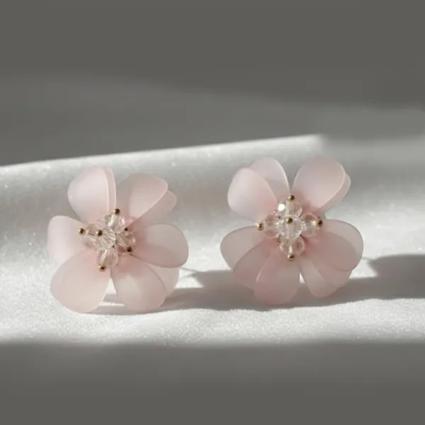 Pink_Floral_Stud_Earrings_For_Women_Petals_With_Crystal_Beads_Elegant_Flower_Design_Fashion_Jewellery_Lightweight_Comfortable_Gift_For_Her_Party_And_Office