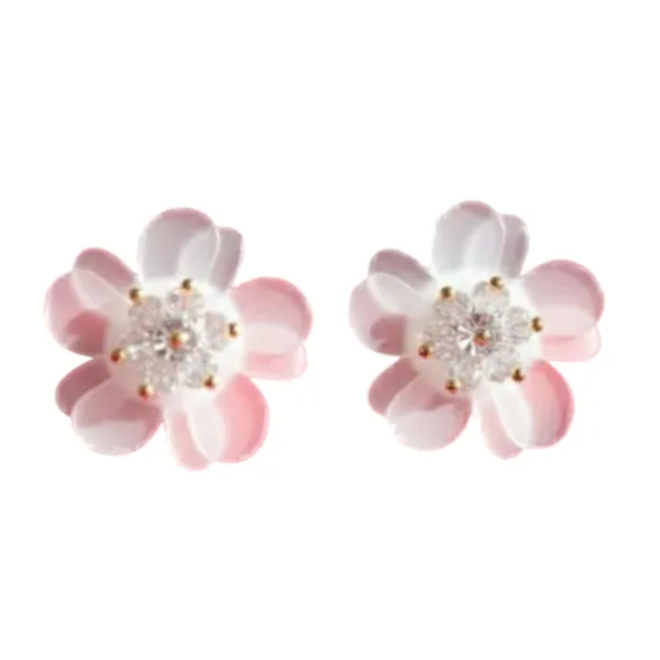 Pink_And_White_Elegant_Cherry_Blossom_Stud_Earrings,_And_Crystal_Floral_Design_With_Gold-Toned_Center,_Delicate_And_Stylish_Fashion_Jewelry_Accessories_For_Women