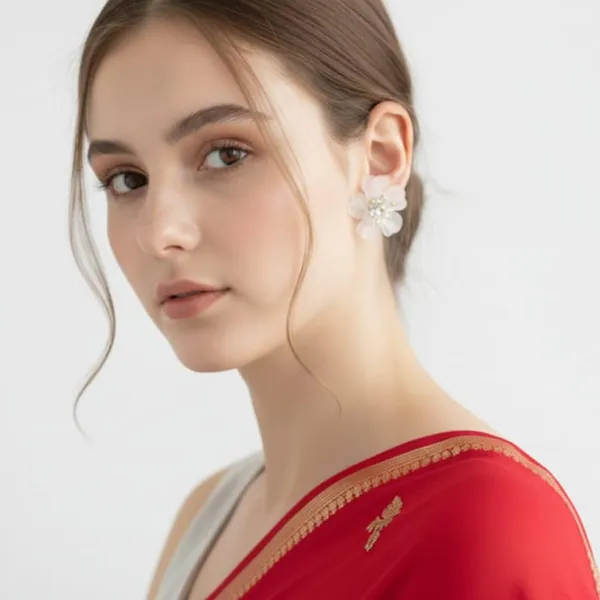 Pink_And_White_Elegant_Cherry_Blossom_Stud_Earrings,_And_Crystal_Floral_Design_With_Gold-Toned_Center,_Delicate_And_Stylish_Fashion_Jewelry_Accessories_For_Women
