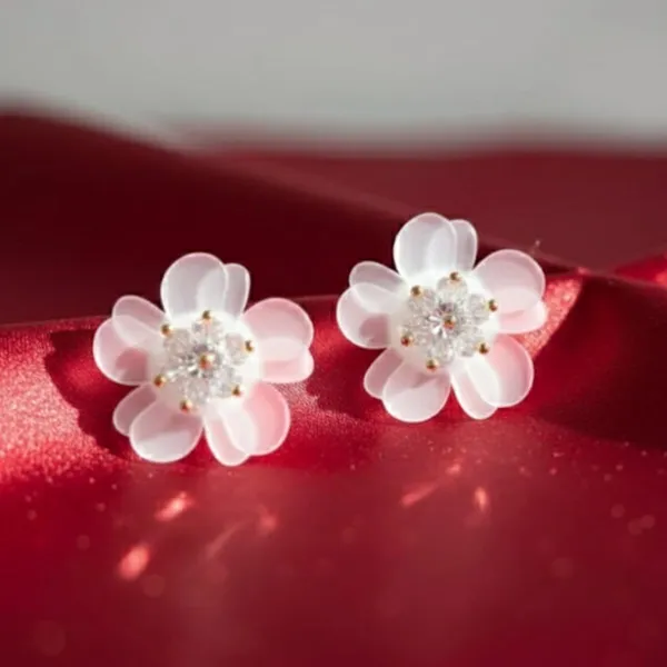 Pink_And_White_Elegant_Cherry_Blossom_Stud_Earrings,_And_Crystal_Floral_Design_With_Gold-Toned_Center,_Delicate_And_Stylish_Fashion_Jewelry_Accessories_For_Women