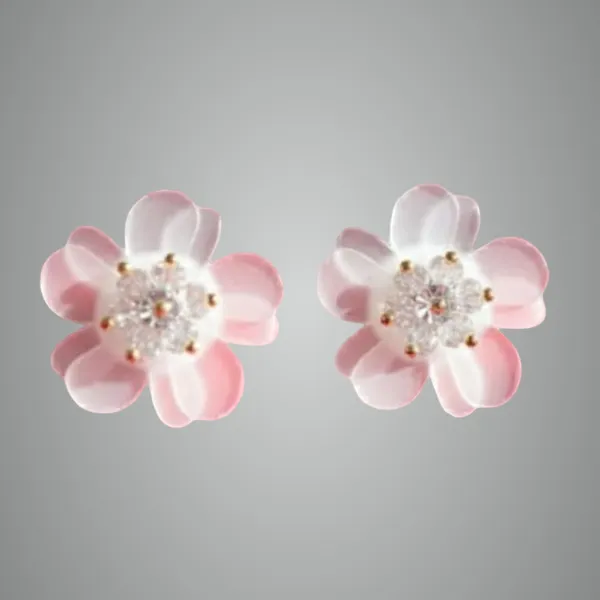Pink_And_White_Elegant_Cherry_Blossom_Stud_Earrings,_And_Crystal_Floral_Design_With_Gold-Toned_Center,_Delicate_And_Stylish_Fashion_Jewelry_Accessories_For_Women